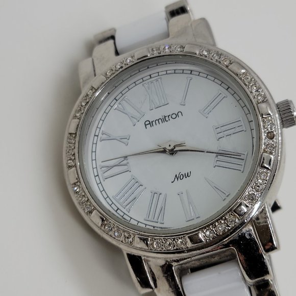ARMITRON Now Cz Sparkle Chips Porcelain White Face and Combination Ceramic WATCH - Picture 5 of 8